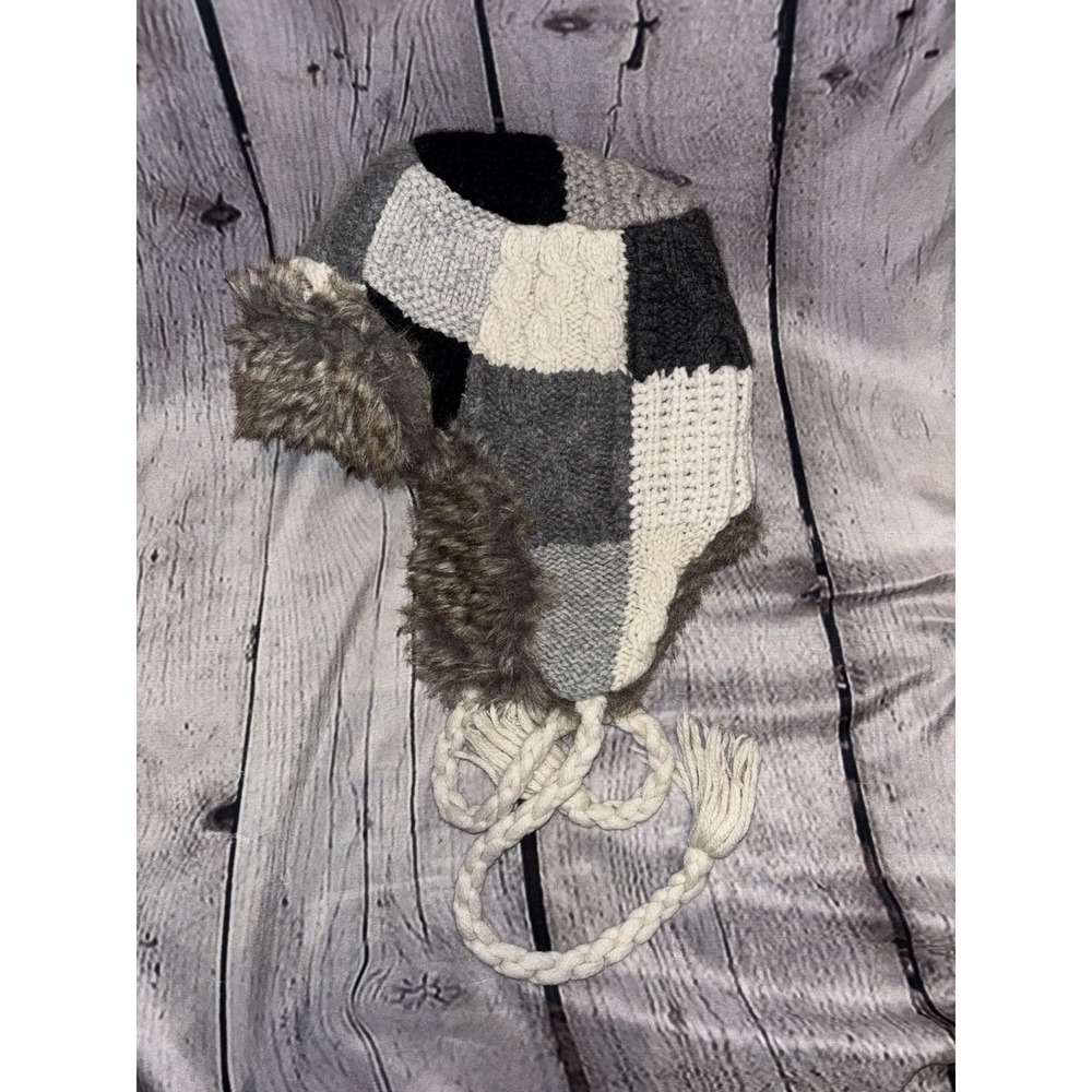 American Eagle Faux Fur Trapper Hat Ears Cap Aviator Black One Size Wool Blend